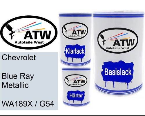 Chevrolet, Blue Ray Metallic, WA189X / G54: 500ml Lackdose + 500ml Klarlack + 250ml Härter - Set, von ATW Autoteile West.